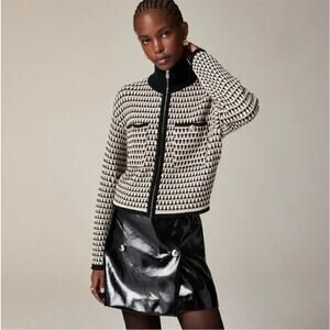 J. Crew Jacquard Sweater-Jacket Womens Sz M Black Sandstone Antique Cotton CB934